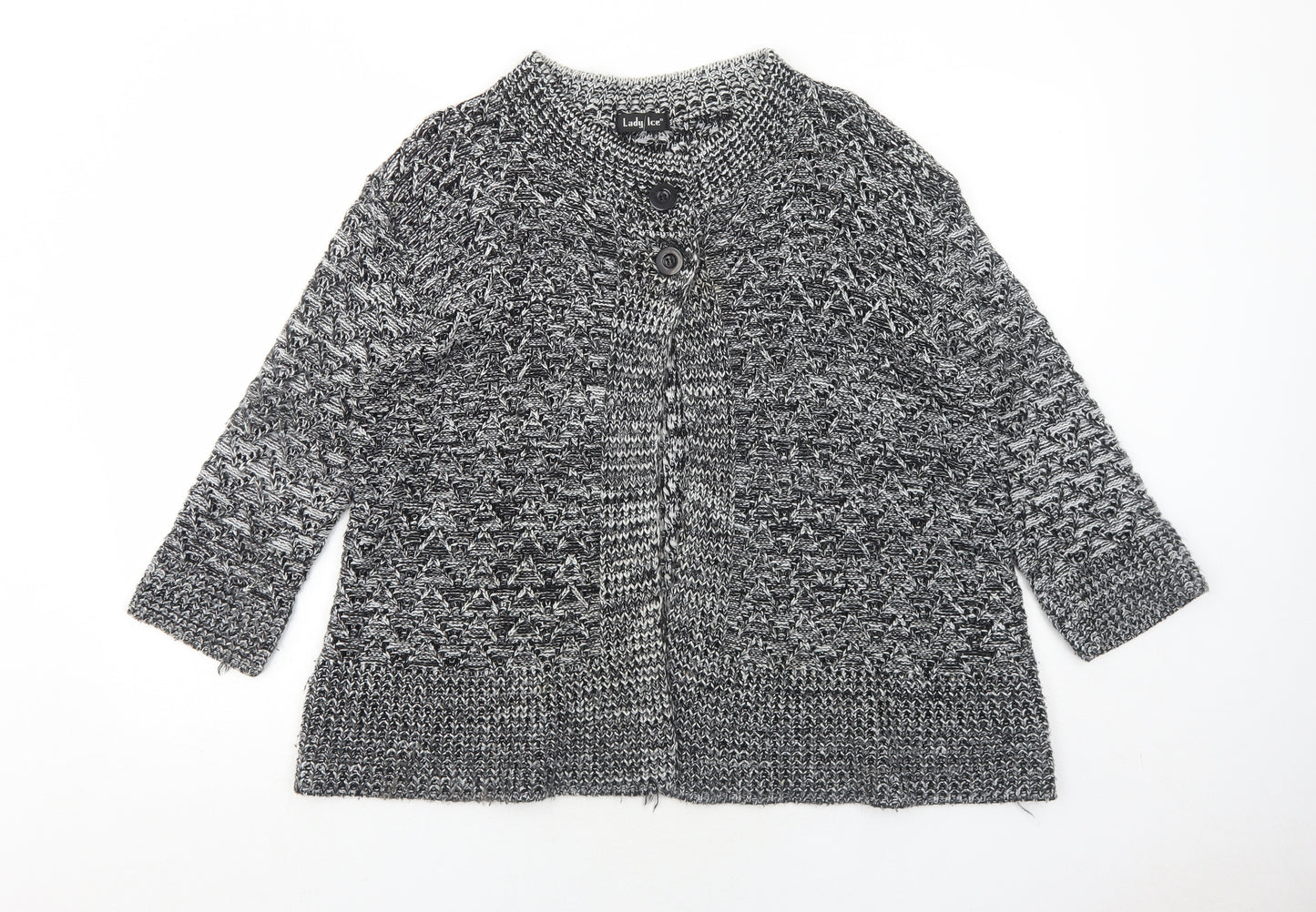 Lady Ice Womens Black Round Neck Acrylic Cardigan Jumper Size L - Size L-XL