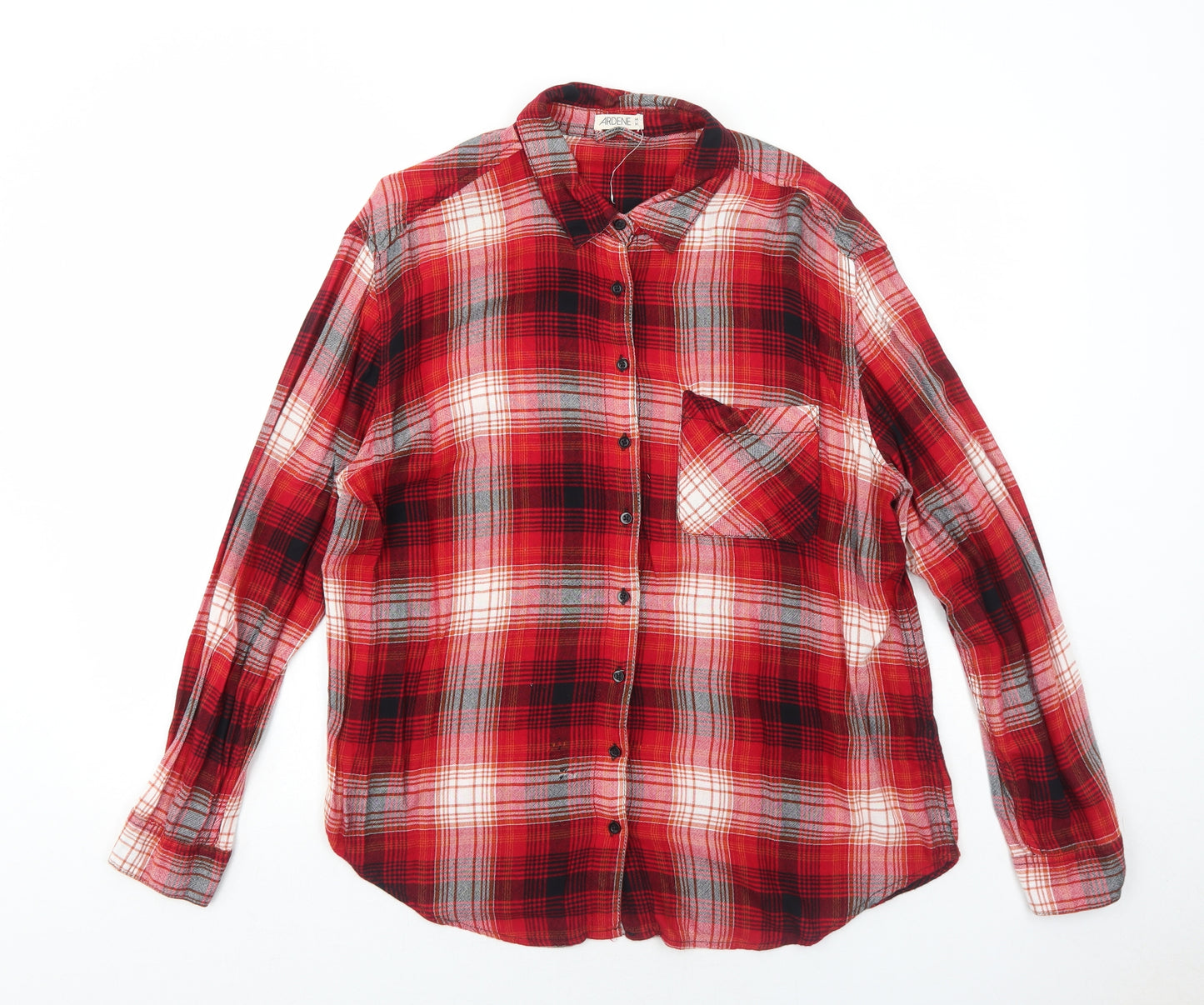 Ardene Womens Red Geometric Viscose Basic Button-Up Size M Collared
