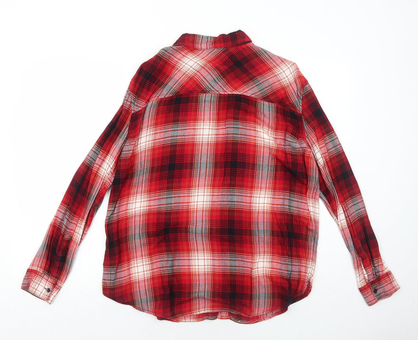 Ardene Womens Red Geometric Viscose Basic Button-Up Size M Collared