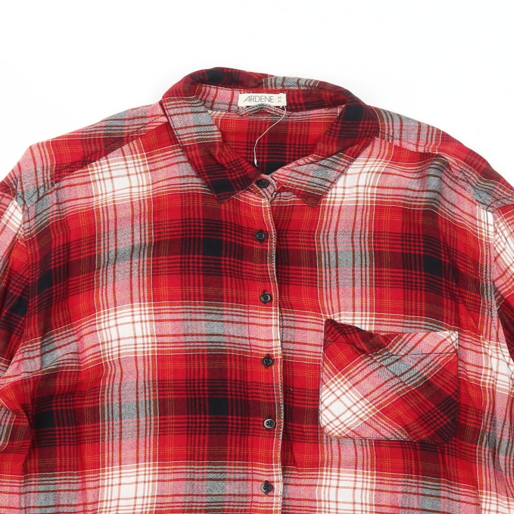 Ardene Womens Red Geometric Viscose Basic Button-Up Size M Collared
