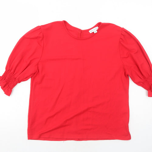 Warehouse Womens Red Viscose Basic Blouse Size 12 Round Neck