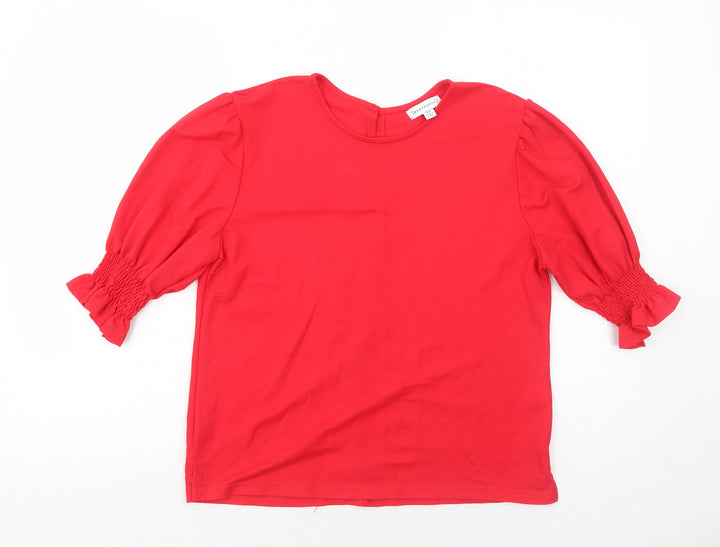 Warehouse Womens Red Viscose Basic Blouse Size 12 Round Neck
