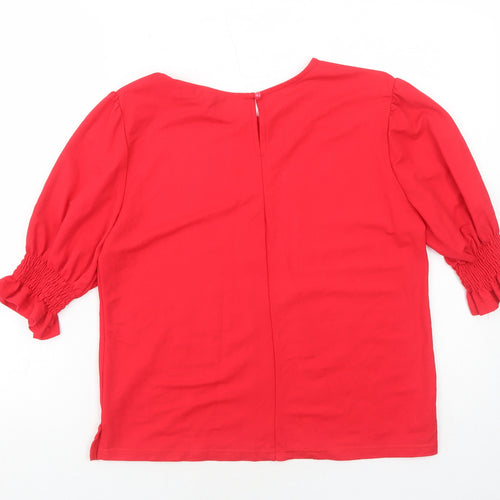 Warehouse Womens Red Viscose Basic Blouse Size 12 Round Neck