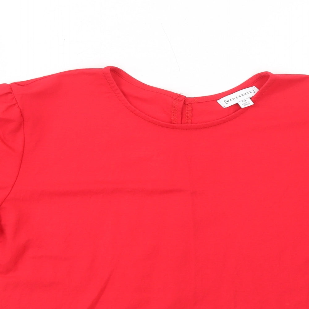 Warehouse Womens Red Viscose Basic Blouse Size 12 Round Neck