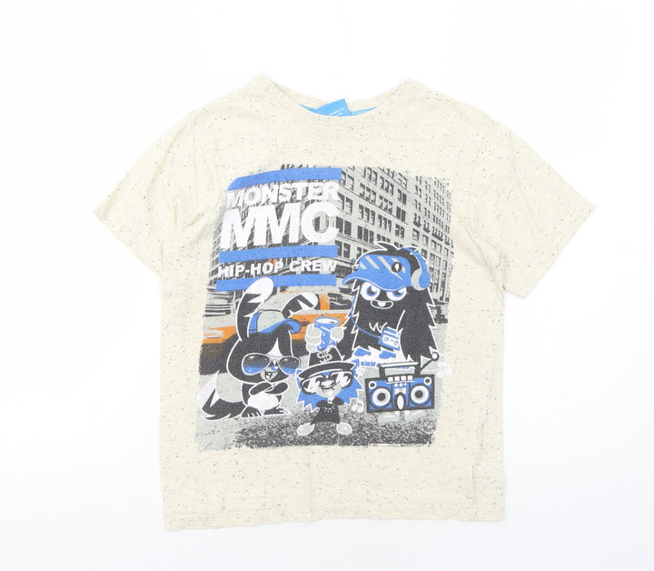 Moshi Monsters Boys Ivory Cotton Pullover T-Shirt Size 8-9 Years Round Neck Pullover