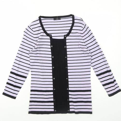 M&Co Womens Purple Round Neck Striped Viscose Pullover Jumper Size 10