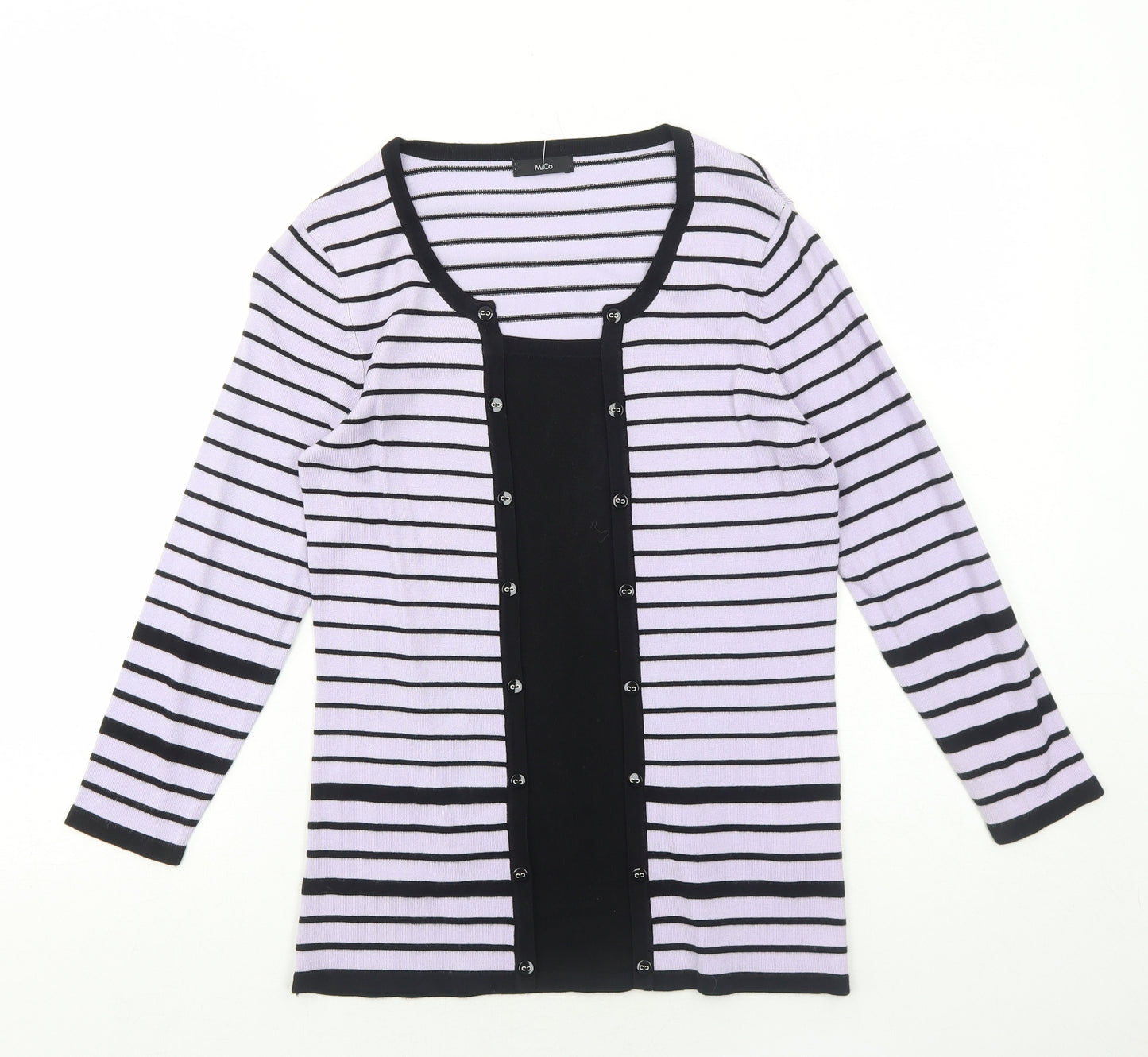 M&Co Womens Purple Round Neck Striped Viscose Pullover Jumper Size 10