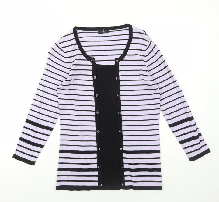 M&Co Womens Purple Round Neck Striped Viscose Pullover Jumper Size 10