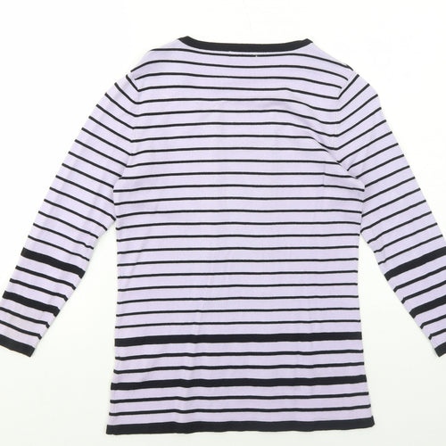 M&Co Womens Purple Round Neck Striped Viscose Pullover Jumper Size 10