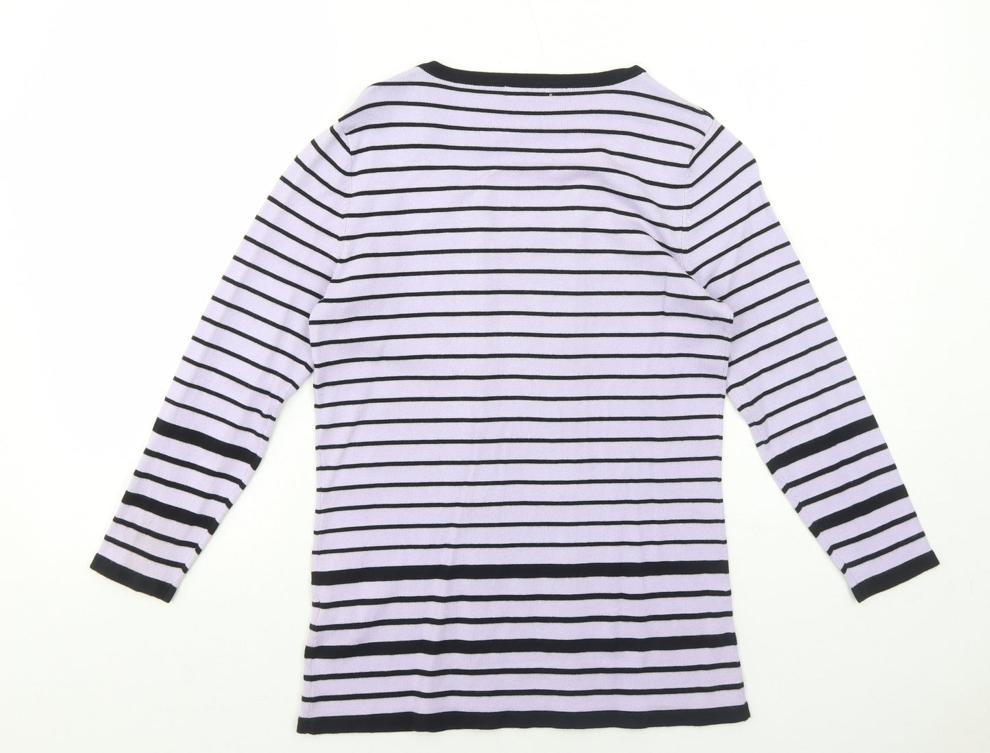 M&Co Womens Purple Round Neck Striped Viscose Pullover Jumper Size 10