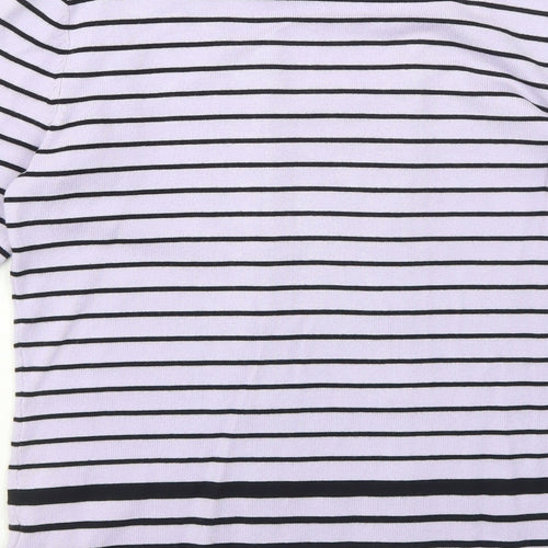 M&Co Womens Purple Round Neck Striped Viscose Pullover Jumper Size 10
