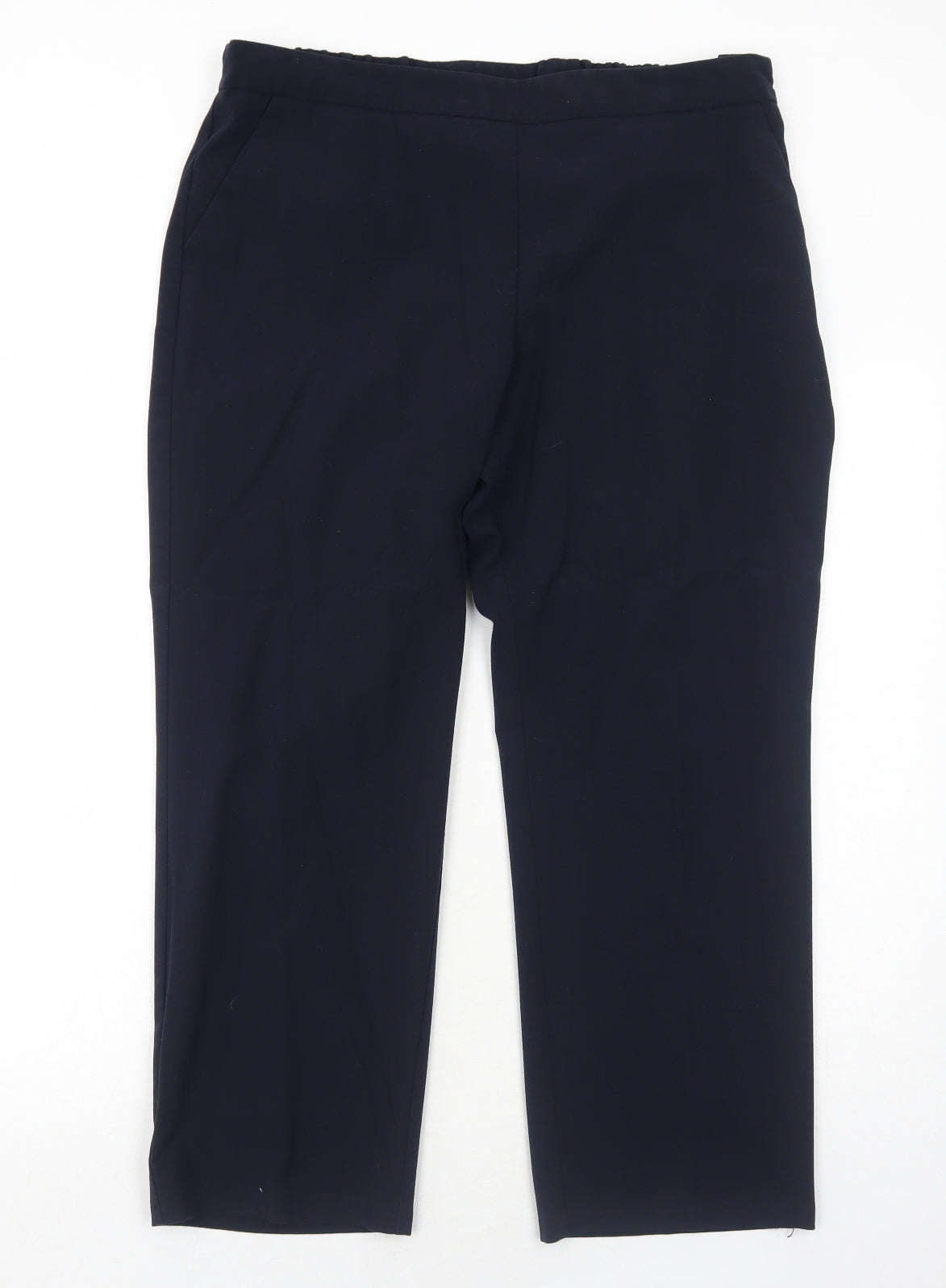 Marks and Spencer Womens Blue Polyester Cropped Trousers Size 16 Regular Zip