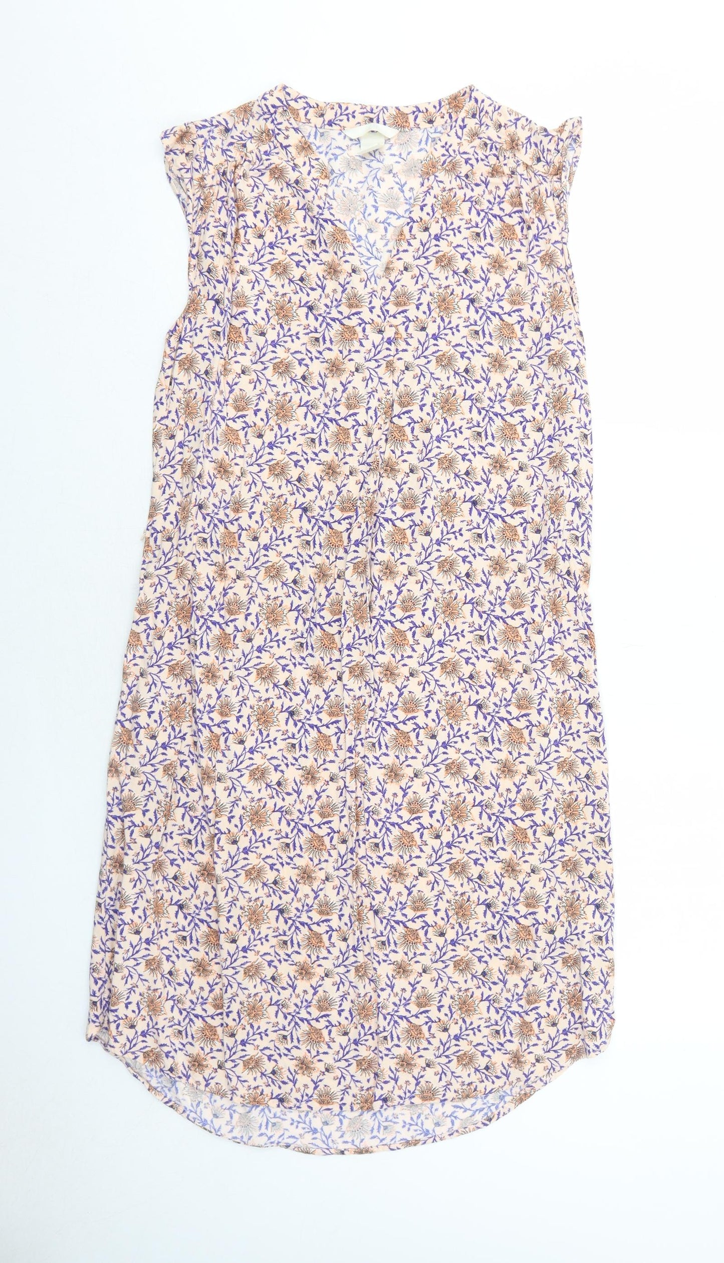 H&M Womens Pink Floral Viscose A-Line Size 10 V-Neck Pullover