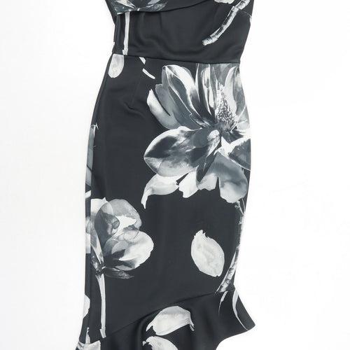 ASOS Womens Black Floral Polyester Bodycon Size 4 One Shoulder Zip
