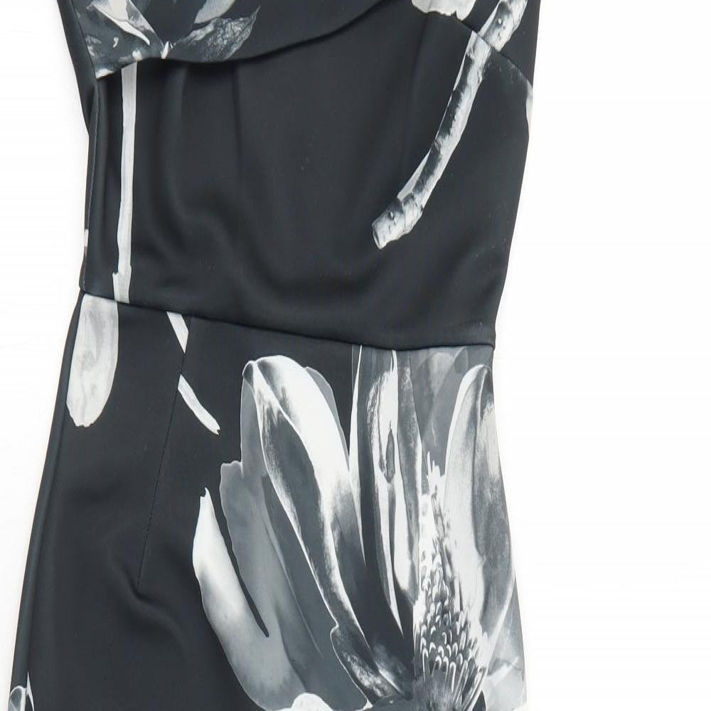 ASOS Womens Black Floral Polyester Bodycon Size 4 One Shoulder Zip