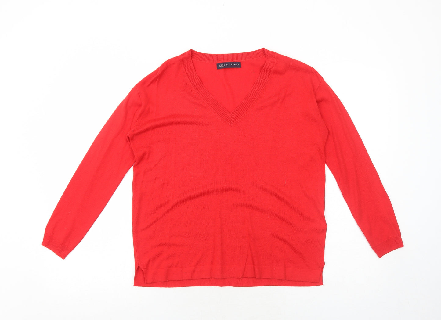 Marks and Spencer Womens Red V-Neck Acrylic Pullover Jumper Size S