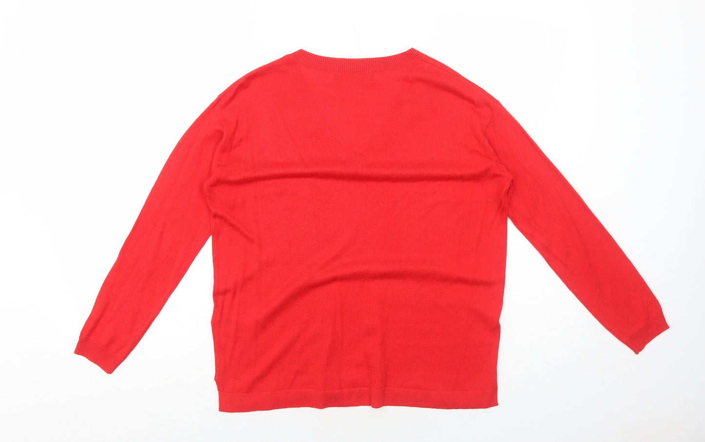 Marks and Spencer Womens Red V-Neck Acrylic Pullover Jumper Size S