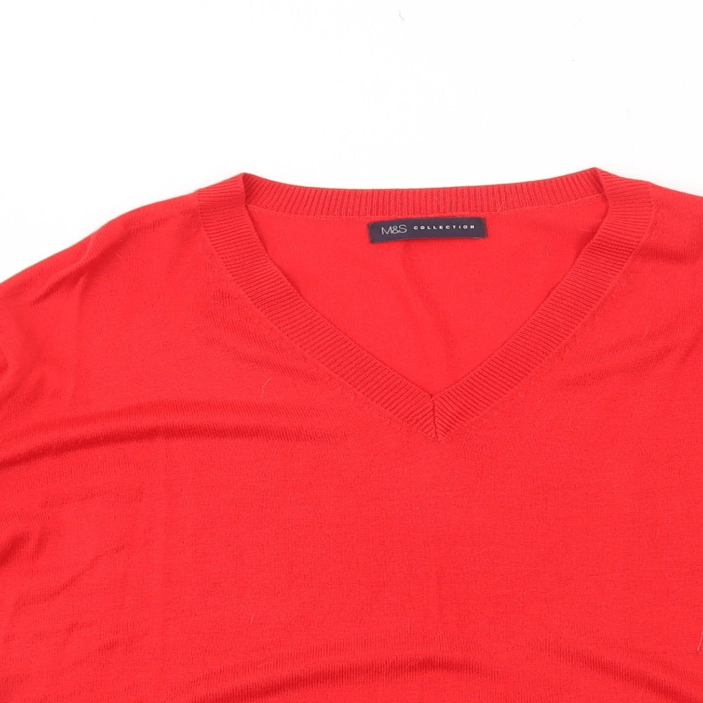 Marks and Spencer Womens Red V-Neck Acrylic Pullover Jumper Size S
