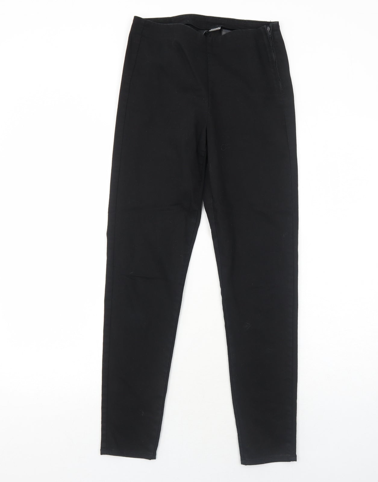 H&M Womens Black Cotton Trousers Size 10 Regular Zip