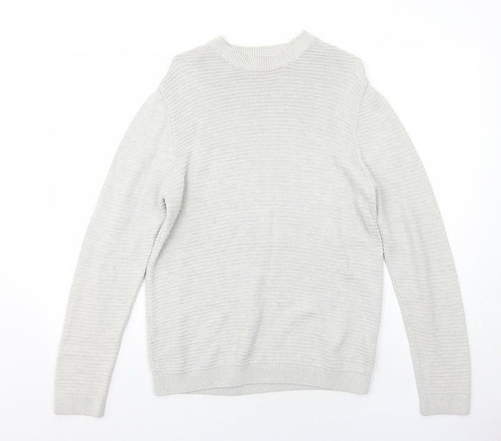 Topman Mens Grey Round Neck Cotton Pullover Jumper Size M Long Sleeve