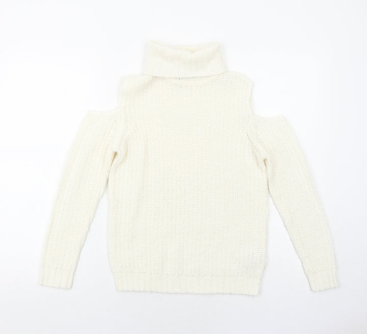 New Look Girls Ivory Round Neck Acrylic Pullover Jumper Size 9 Years Pullover - Cold Shoulder