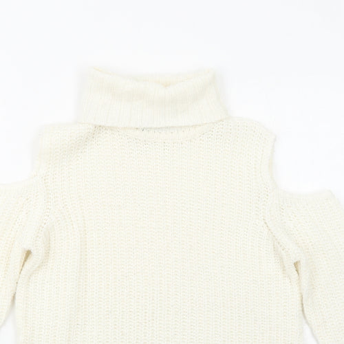 New Look Girls Ivory Round Neck Acrylic Pullover Jumper Size 9 Years Pullover - Cold Shoulder