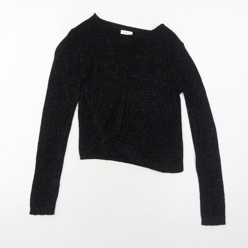 NEXT Girls Black Boat Neck Viscose Pullover Jumper Size 6 Years Pullover - Twist Detail