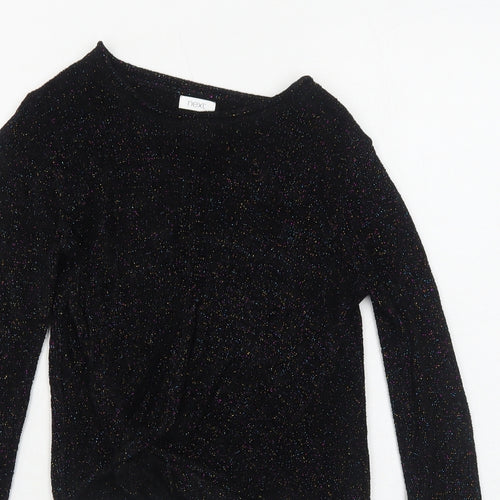 NEXT Girls Black Boat Neck Viscose Pullover Jumper Size 6 Years Pullover - Twist Detail