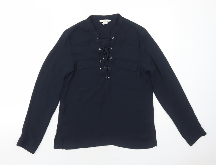 H&M Womens Blue Polyester Basic Blouse Size 4 Round Neck