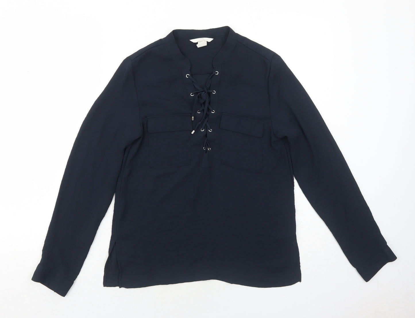H&M Womens Blue Polyester Basic Blouse Size 4 Round Neck