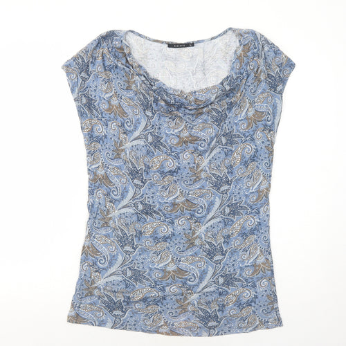 RESERVED Womens Blue Paisley Viscose Basic T-Shirt Size XL Cowl Neck