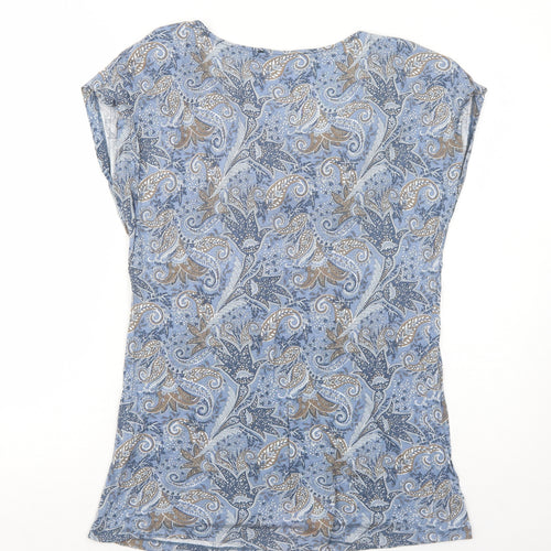 RESERVED Womens Blue Paisley Viscose Basic T-Shirt Size XL Cowl Neck