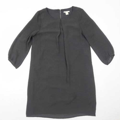 H&M Womens Grey Polyester A-Line Size 8 Round Neck Zip