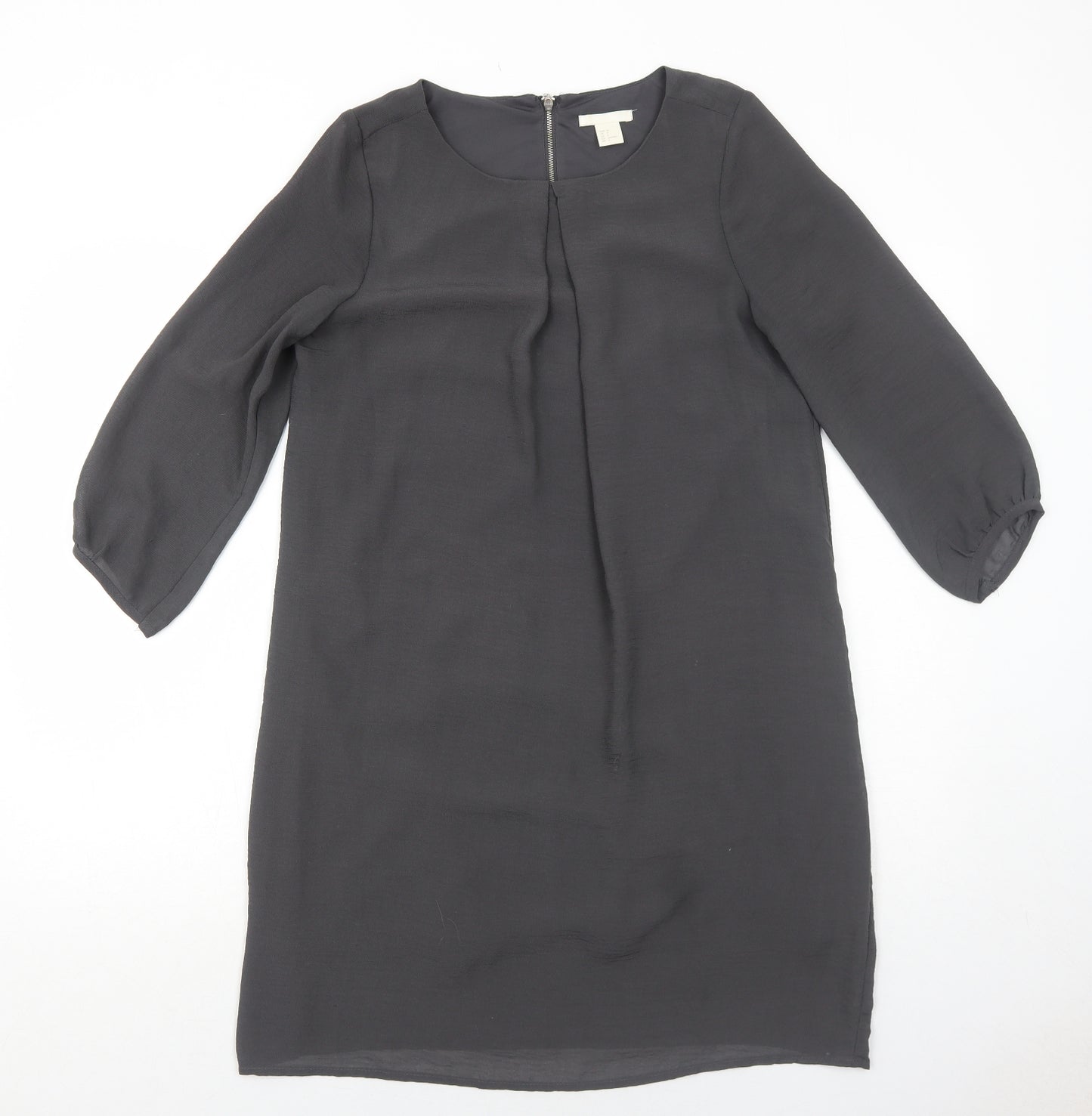 H&M Womens Grey Polyester A-Line Size 8 Round Neck Zip
