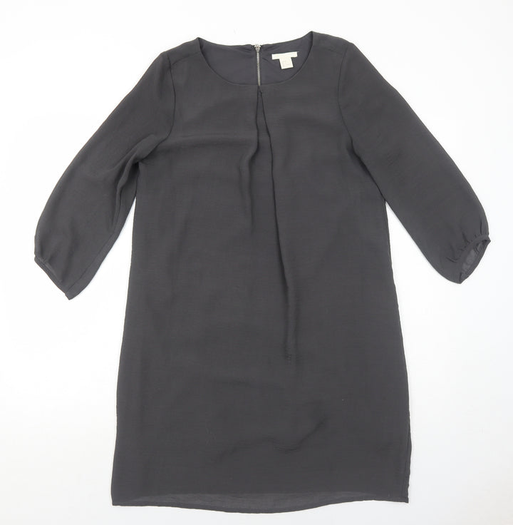 H&M Womens Grey Polyester A-Line Size 8 Round Neck Zip