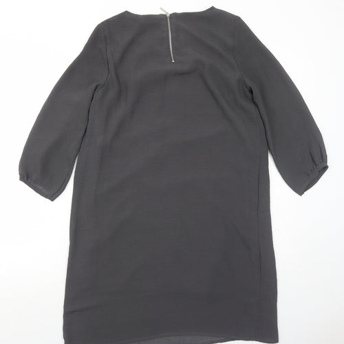 H&M Womens Grey Polyester A-Line Size 8 Round Neck Zip