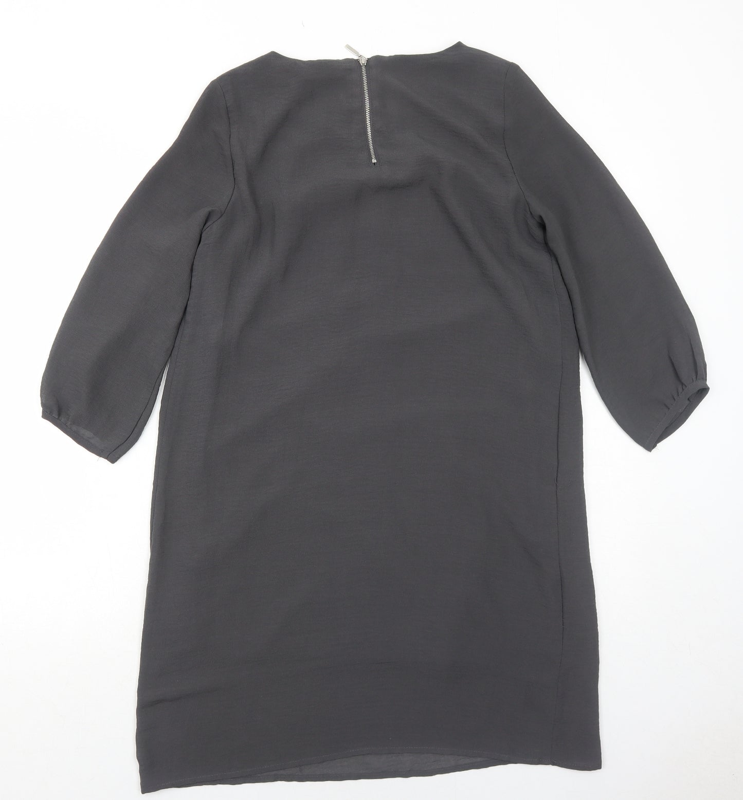 H&M Womens Grey Polyester A-Line Size 8 Round Neck Zip
