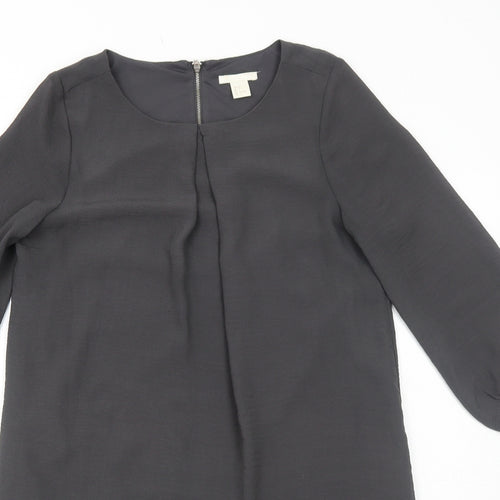 H&M Womens Grey Polyester A-Line Size 8 Round Neck Zip