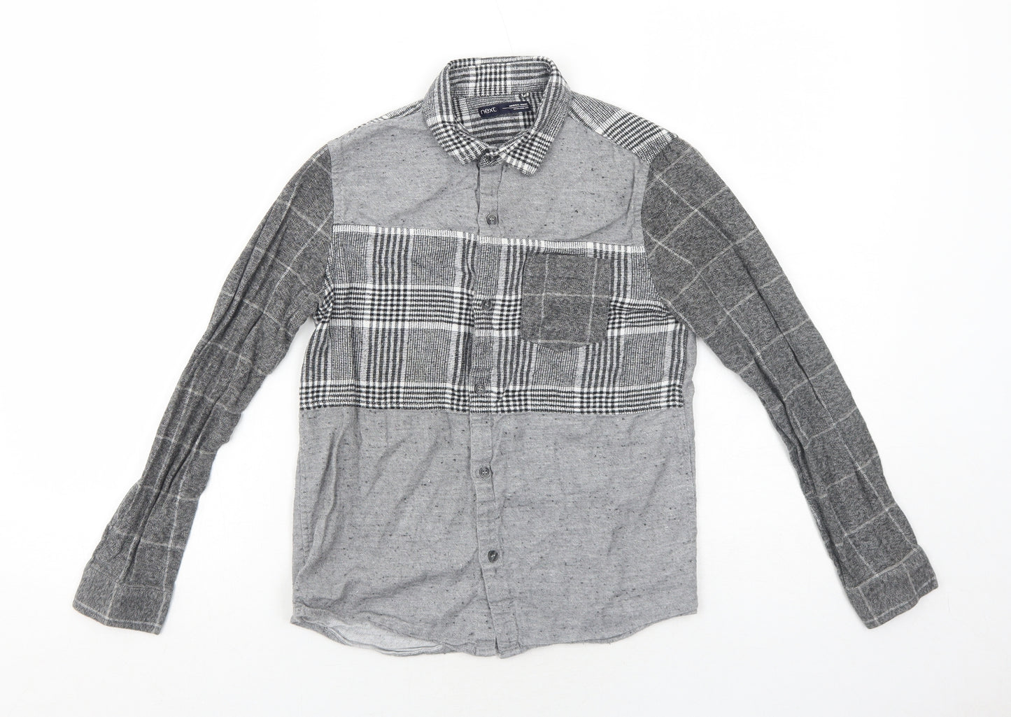 NEXT Boys Grey Plaid Cotton Pullover Button-Up Size 10 Years Collared Button