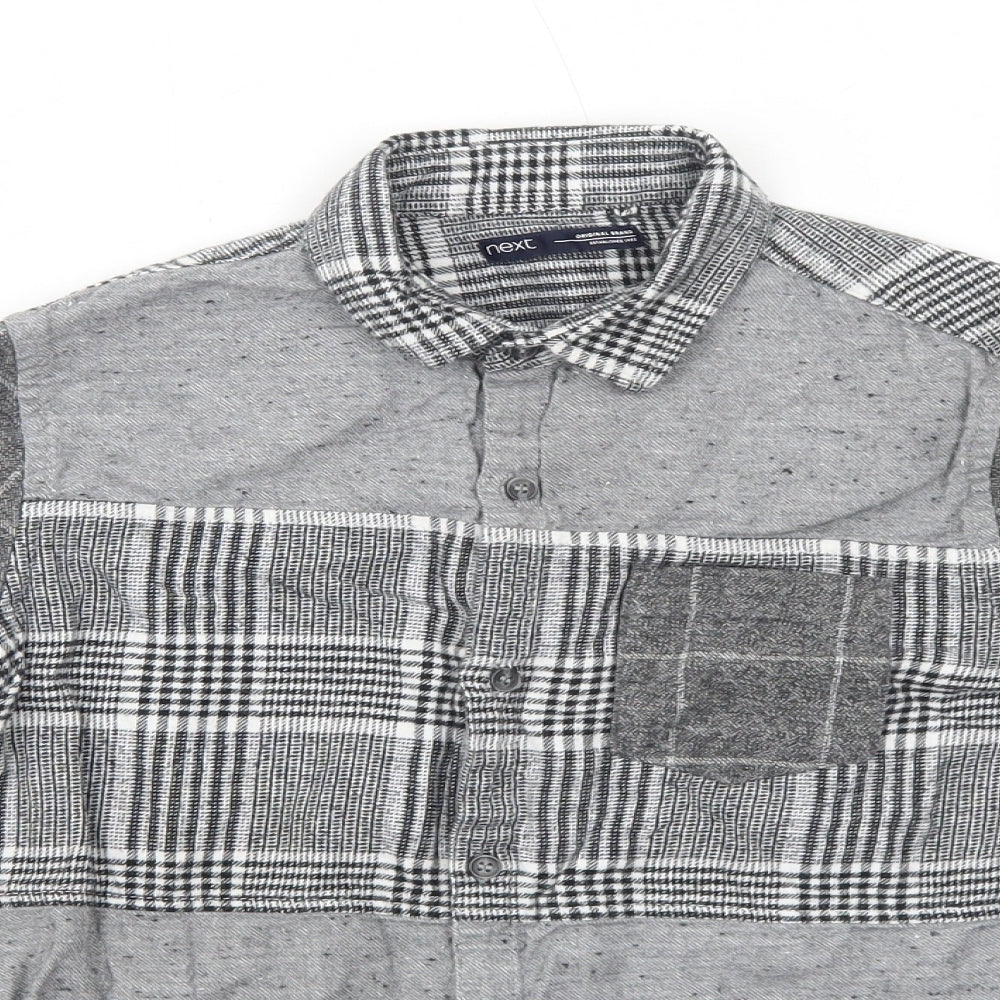 NEXT Boys Grey Plaid Cotton Pullover Button-Up Size 10 Years Collared Button