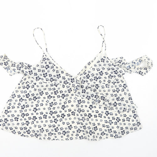 Topshop Womens White Floral Polyester Camisole Tank Size 14 V-Neck