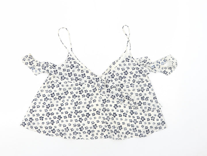 Topshop Womens White Floral Polyester Camisole Tank Size 14 V-Neck