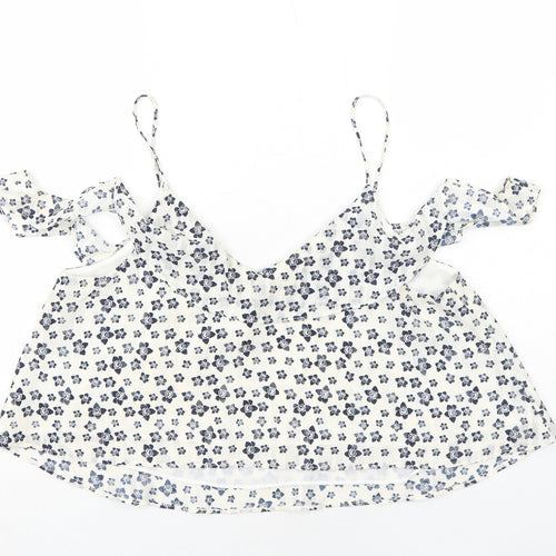 Topshop Womens White Floral Polyester Camisole Tank Size 14 V-Neck