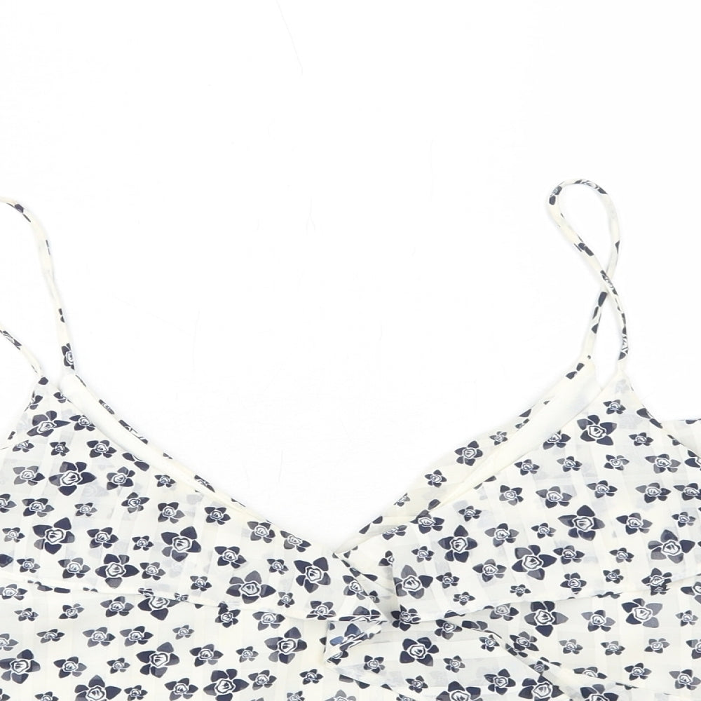 Topshop Womens White Floral Polyester Camisole Tank Size 14 V-Neck