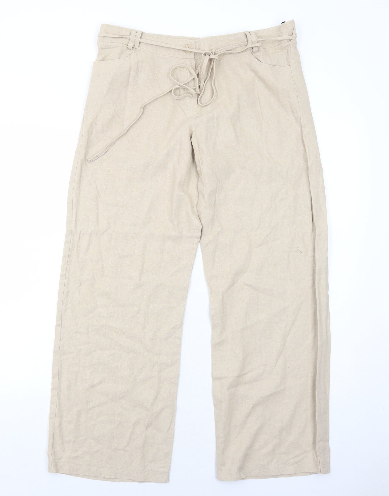 Dorothy Perkins Womens Beige Linen Trousers Size 14 Regular Zip