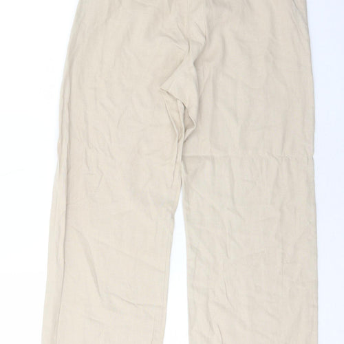 Dorothy Perkins Womens Beige Linen Trousers Size 14 Regular Zip