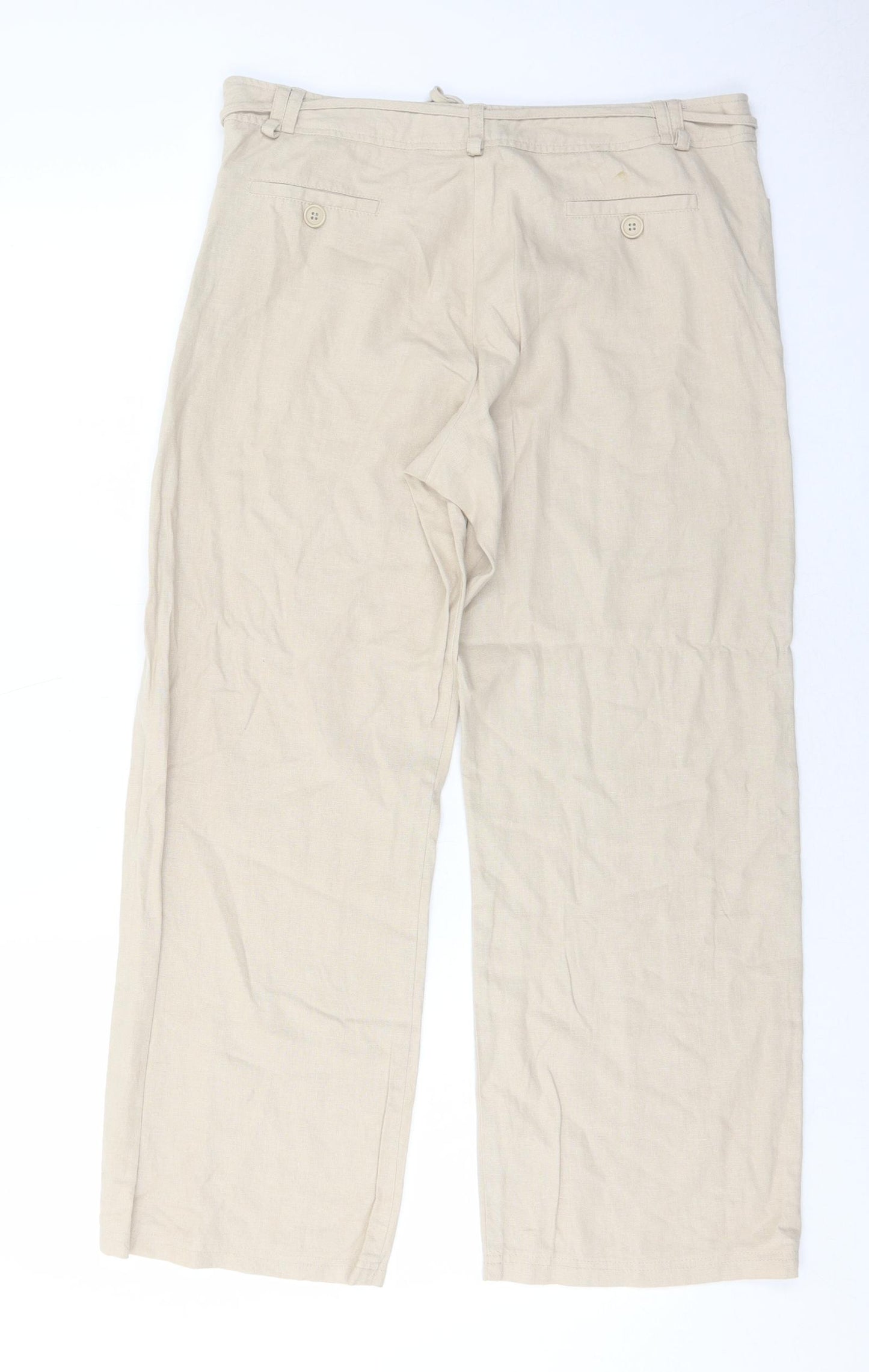 Dorothy Perkins Womens Beige Linen Trousers Size 14 Regular Zip