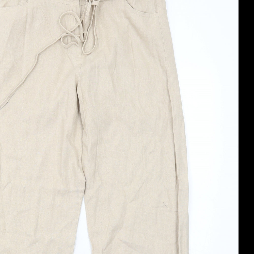Dorothy Perkins Womens Beige Linen Trousers Size 14 Regular Zip