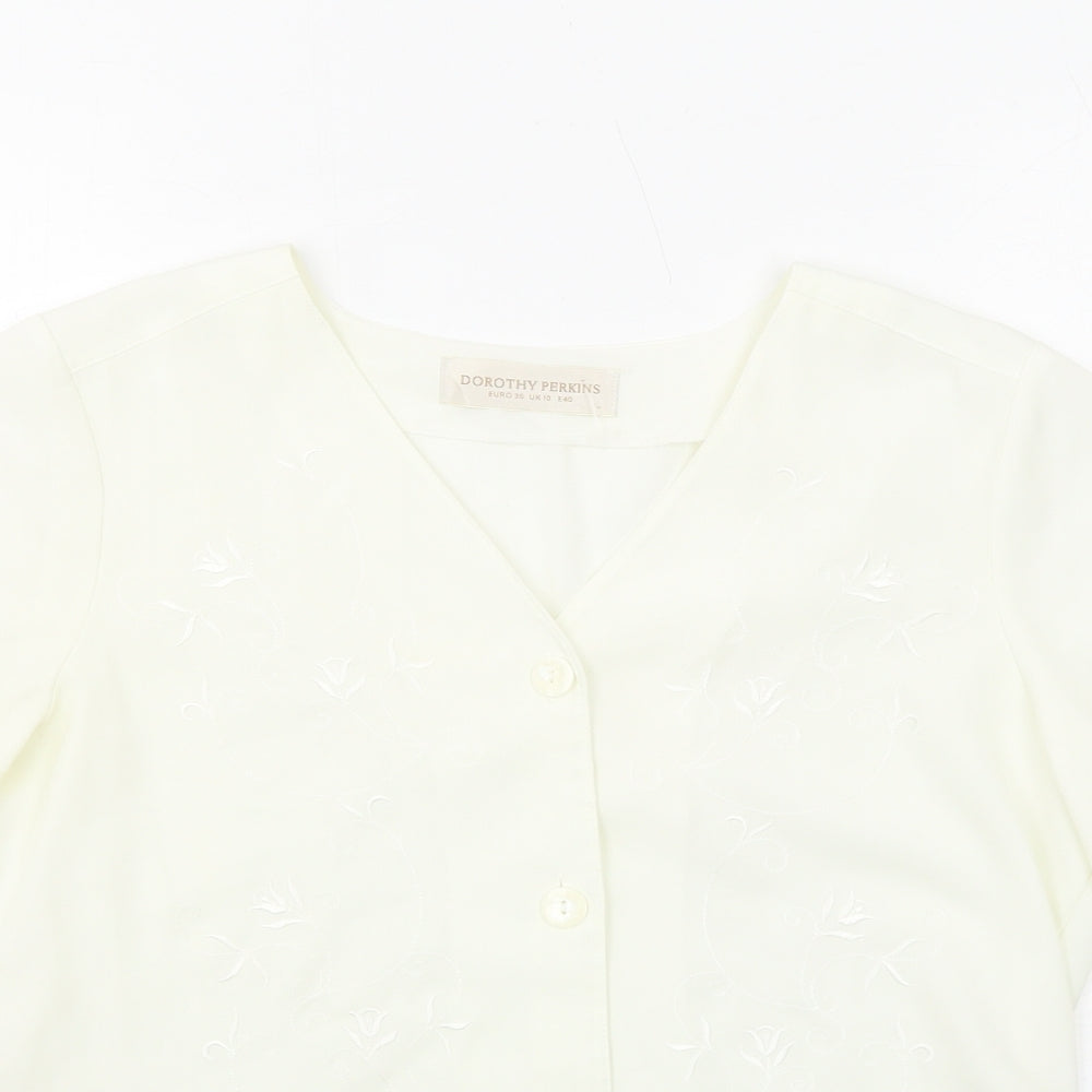 Dorothy Perkins Womens Ivory Polyester Basic Button-Up Size 10 V-Neck