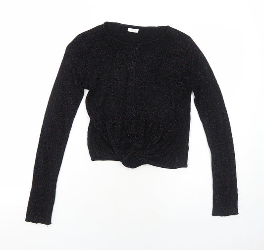 NEXT Girls Black Boat Neck Viscose Pullover Jumper Size 8 Years Pullover - Twist Detail